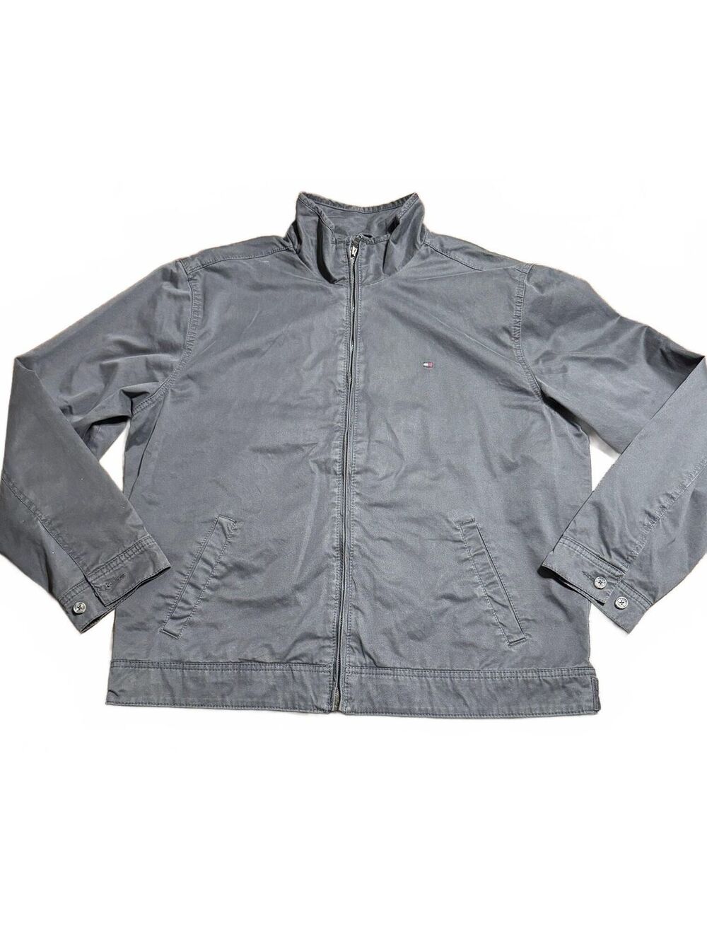 Tommy Hilfiger Mens Harrington Jacket Plaid Lined XL Gray Cotton Full Zip
